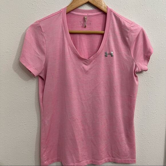 EUC Under Armour V Neck Pink Tee Sz S - Picture 1 of 4
